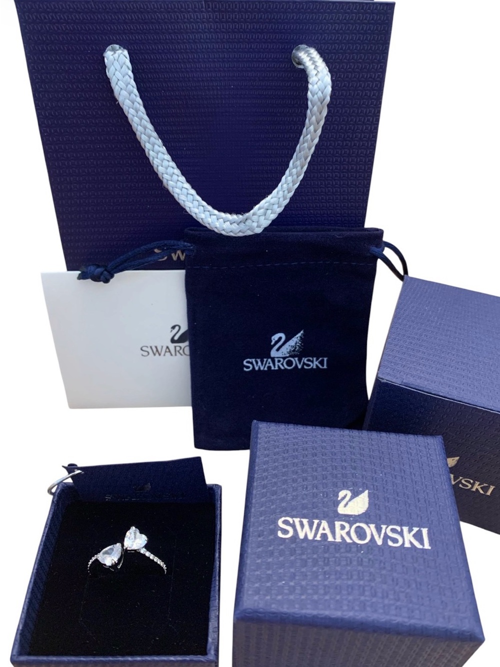Swarovski Silver Heart Crystal Ring with Clear Stones SIZE8